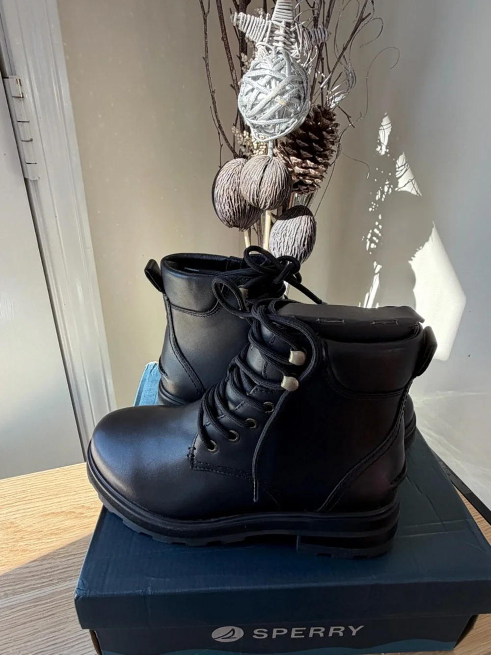 Sperry women’s Black Leather Lace-Up‎ Boots New with box, never used.